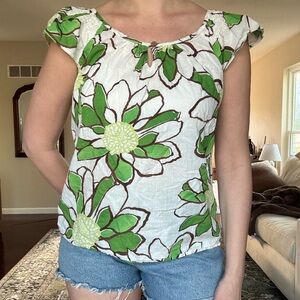 AGB White Top with Green & Yellow Floral Print